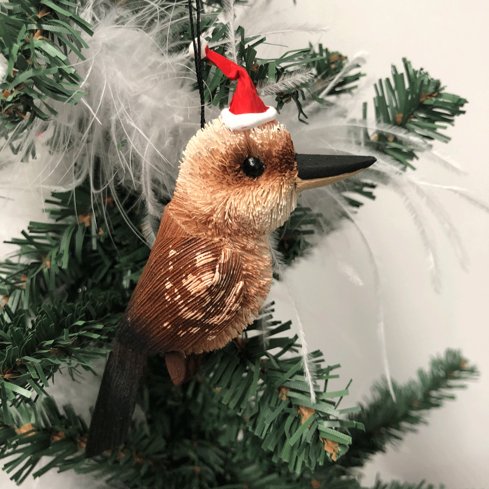 Christmas Tree Ornament Decoration Australian Native - Kookaburra with Christmas Hat