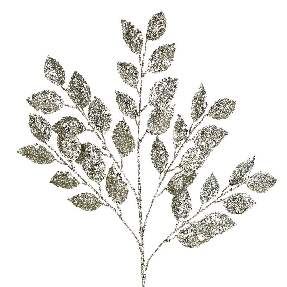 Christmas Metallic Extreme Glitter Leaf Spray - Silver (Style 14)