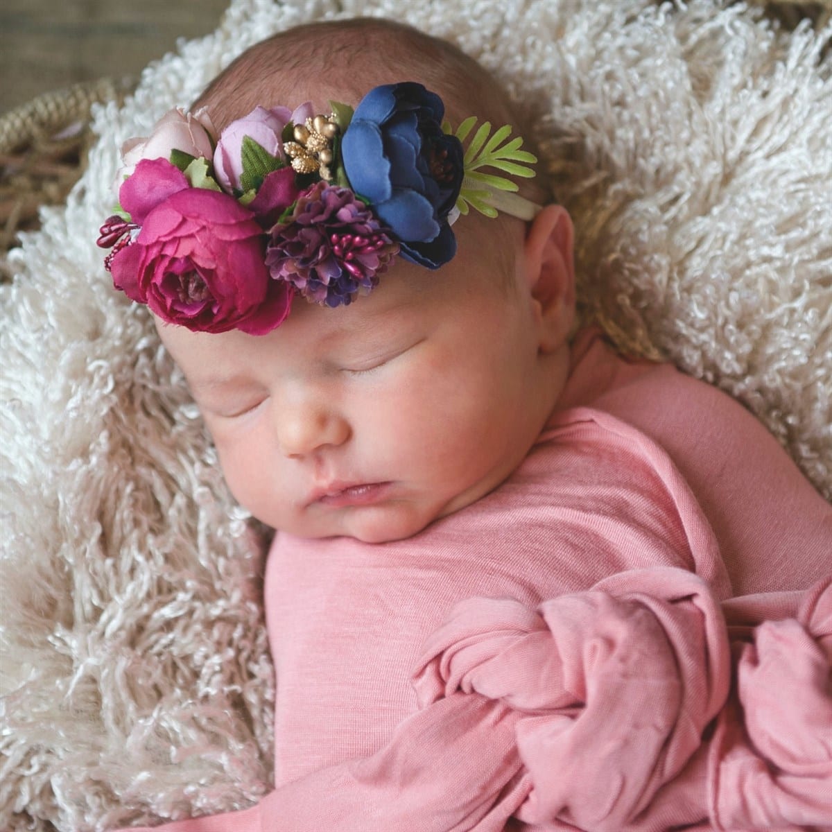 Sweet Floral Baby Girls Christening / Baptism Nylon Headband - (Style 3)