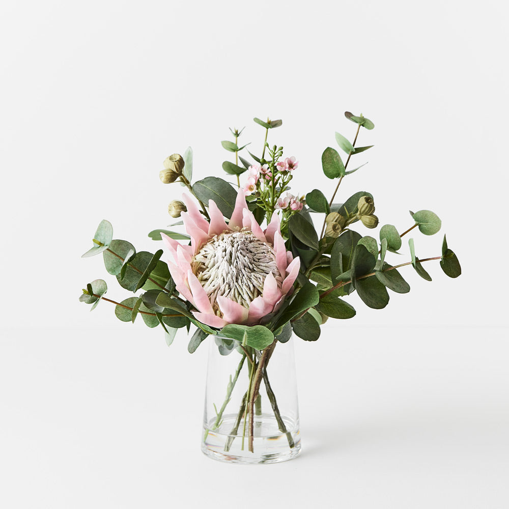Floral Arrangement Protea King Mix in Vase - Light Pink