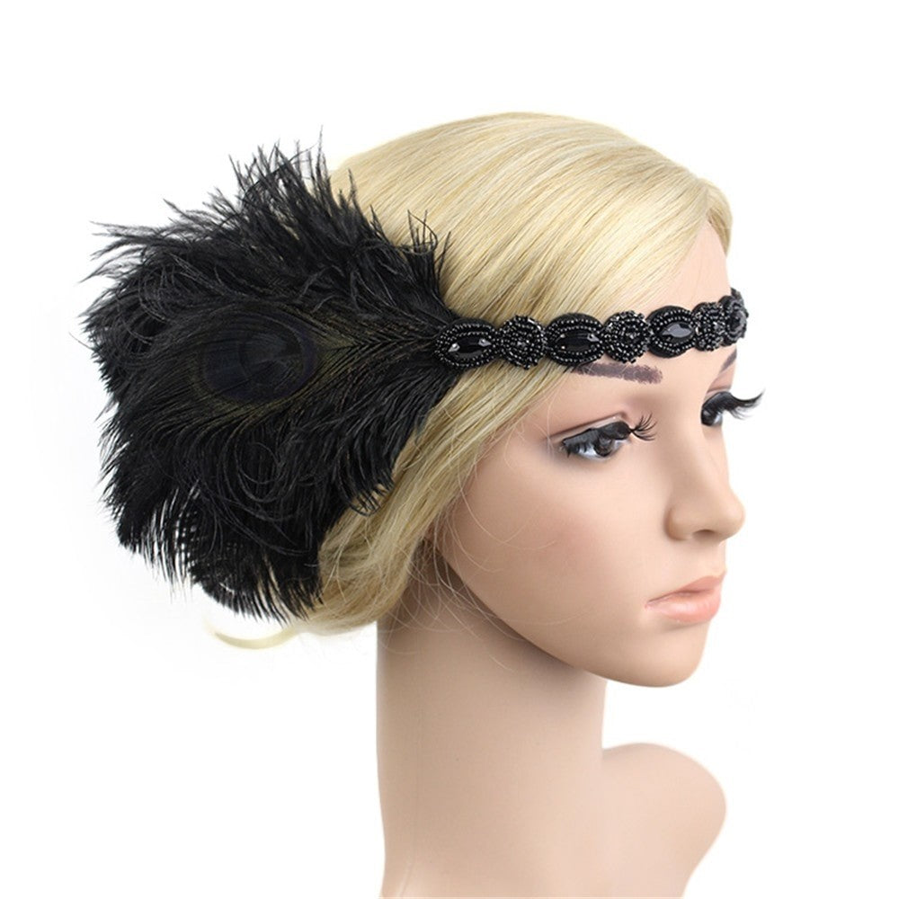 Great Gatsby 1920's Flapper Feather Headdress Fancy Dress - Black (Style 10)