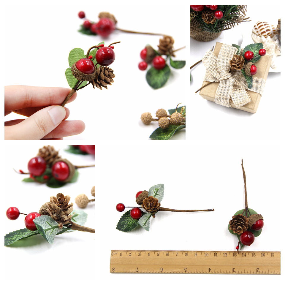 Christmas Berry Holly & Pine Cone Picks x 5 pcs