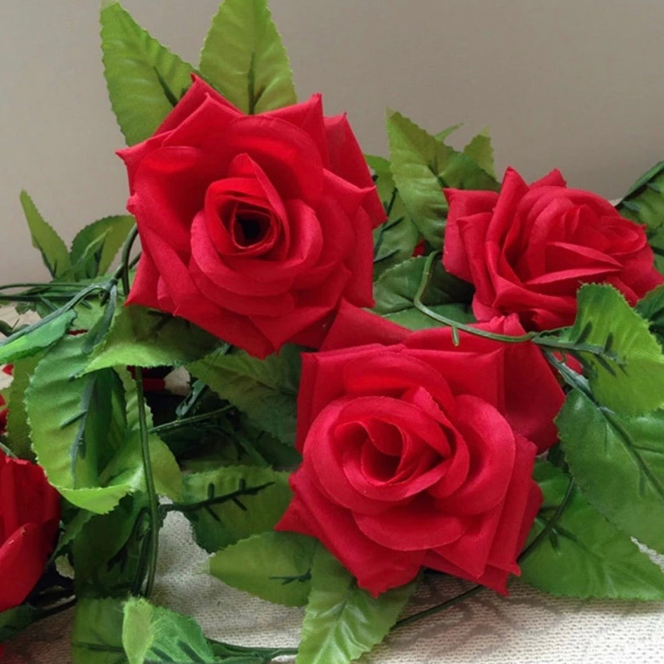 Artificial Silk Flower Rose Garland - Red