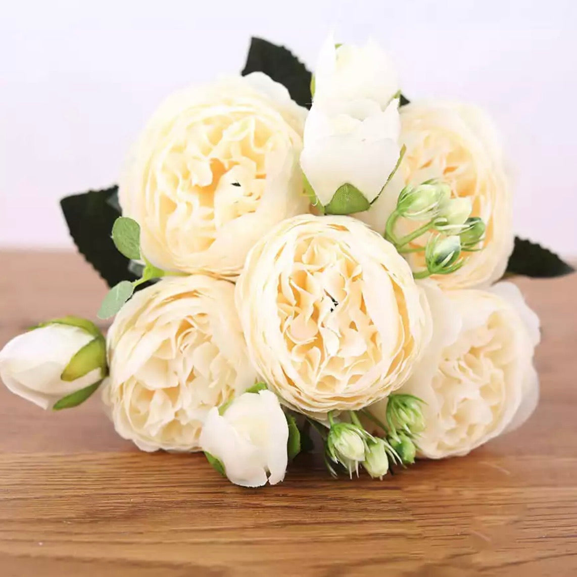 Artificial Silk David Austin Rose Mix Flower Bouquet Bunch - Ivory