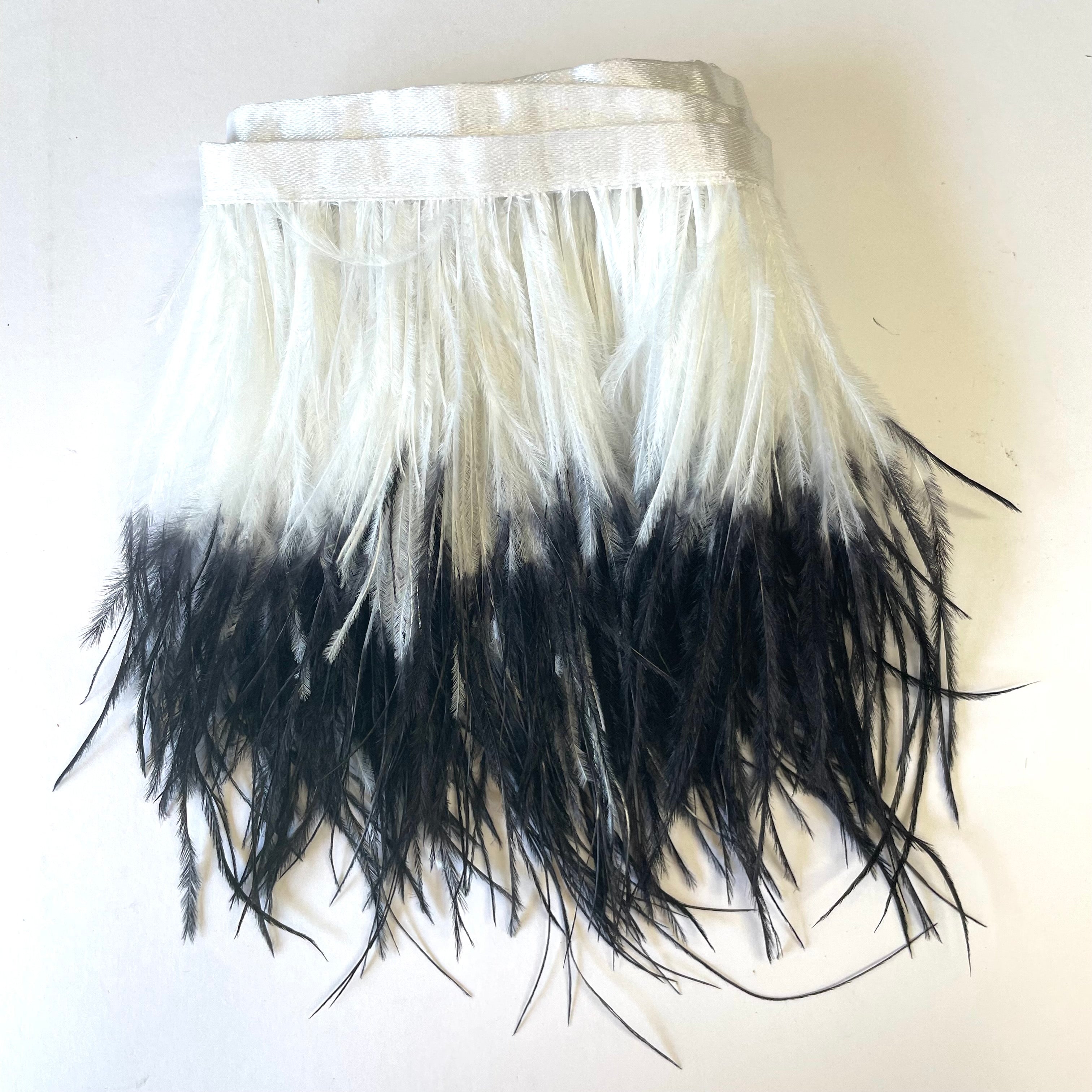 Ostrich Feathers Strung per 10cm - Two Tone White / Black