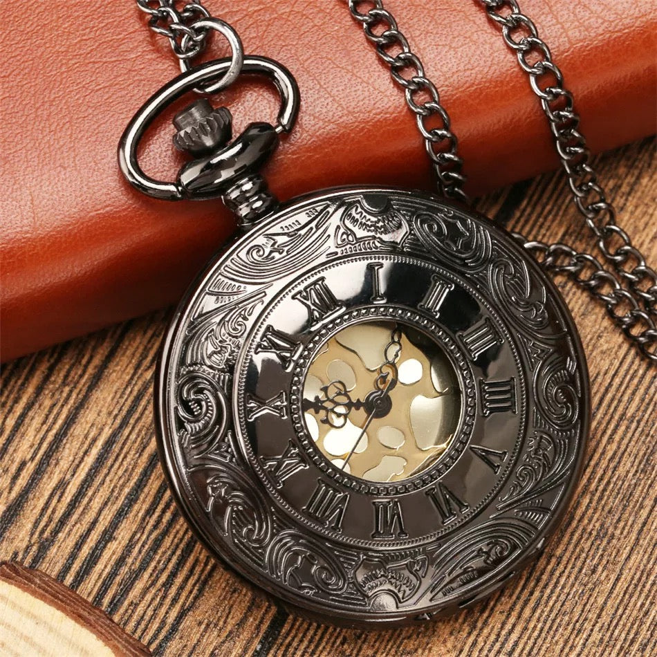 Great Gatsby 1920's Flapper Gangster Roman Numerals Circle Vintage Pocket Watch - Black