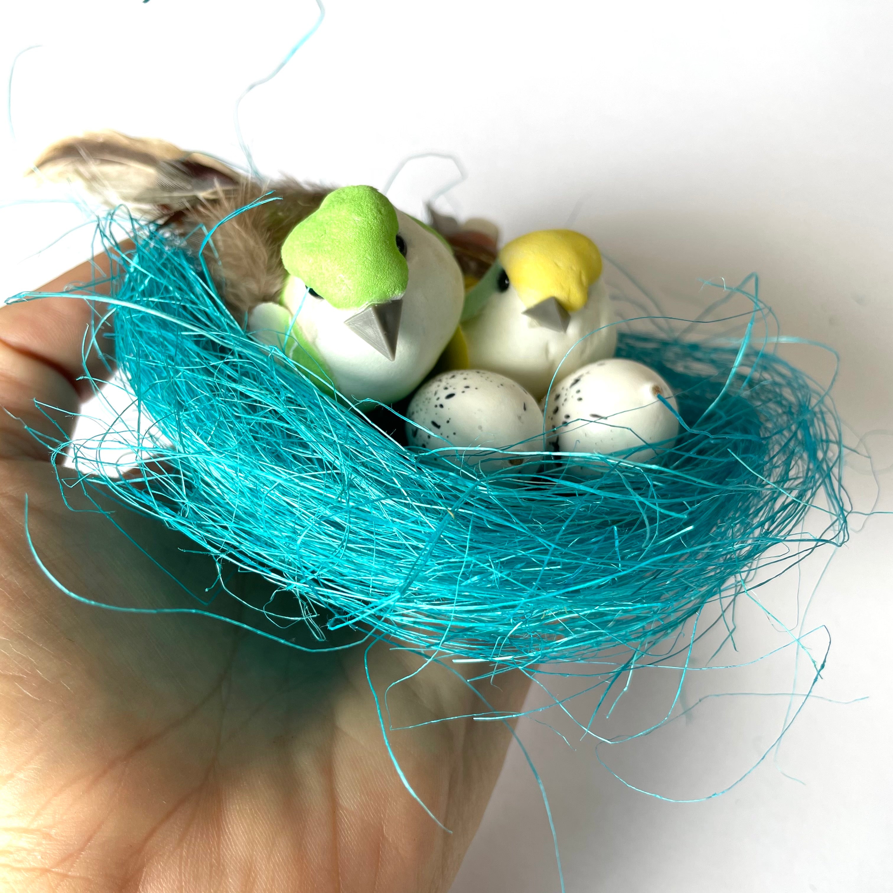 Artificial Easter Mini LINEN Bird Nest - Aqua