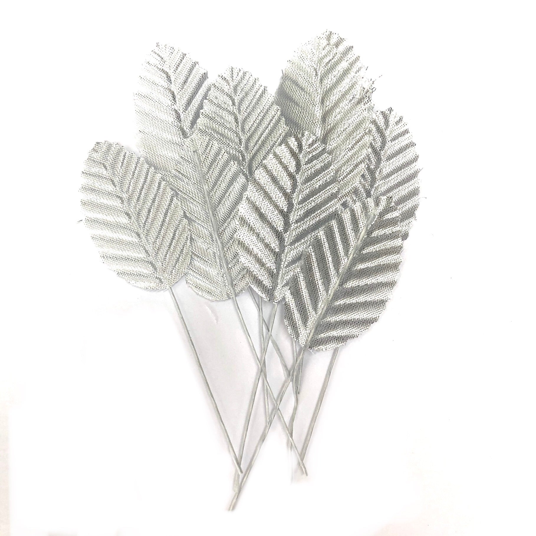 Artificial Satin Wired Leaves - Metallic Silver