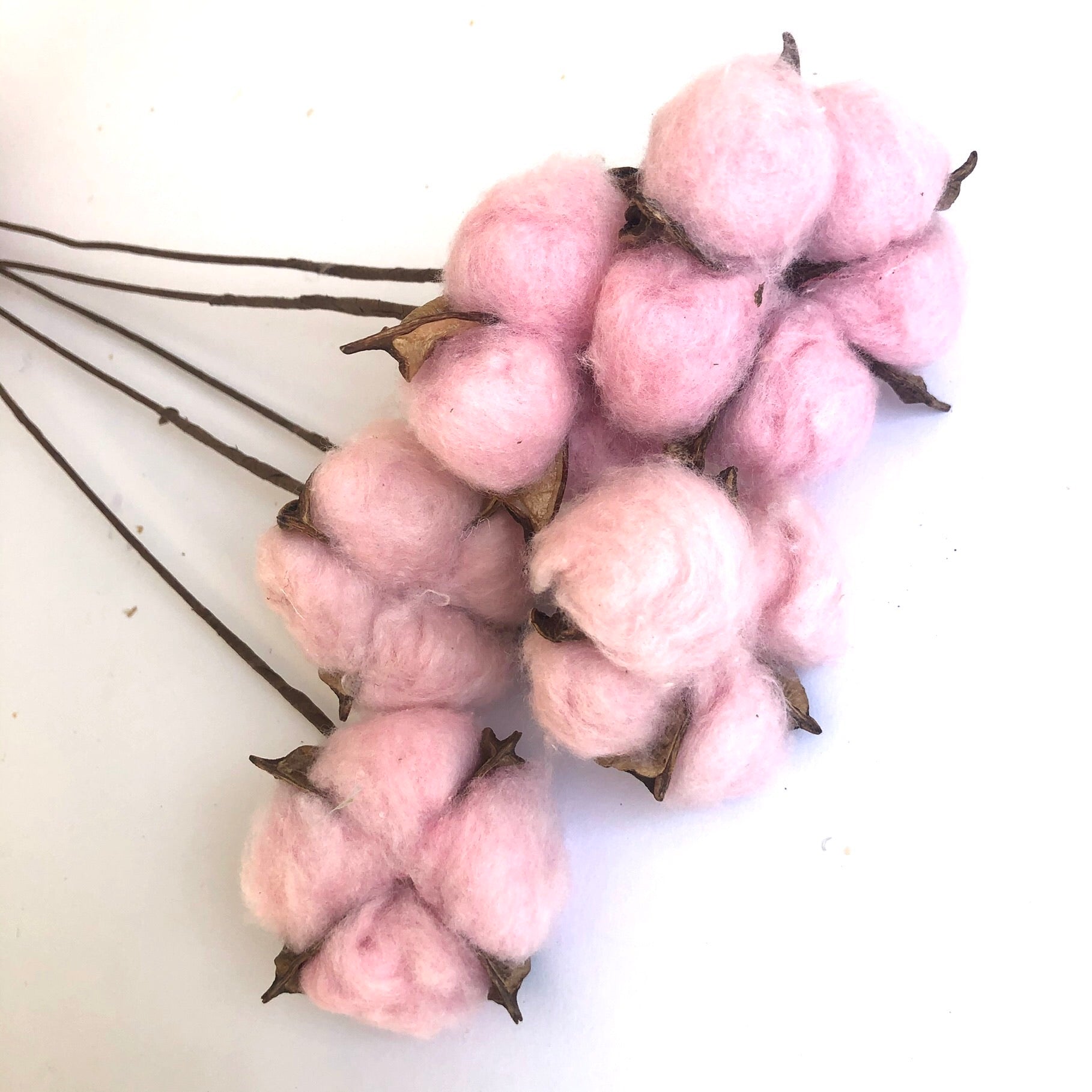 Artificial Natural Dried Cotton Flower Stem - Pink 60cm Long