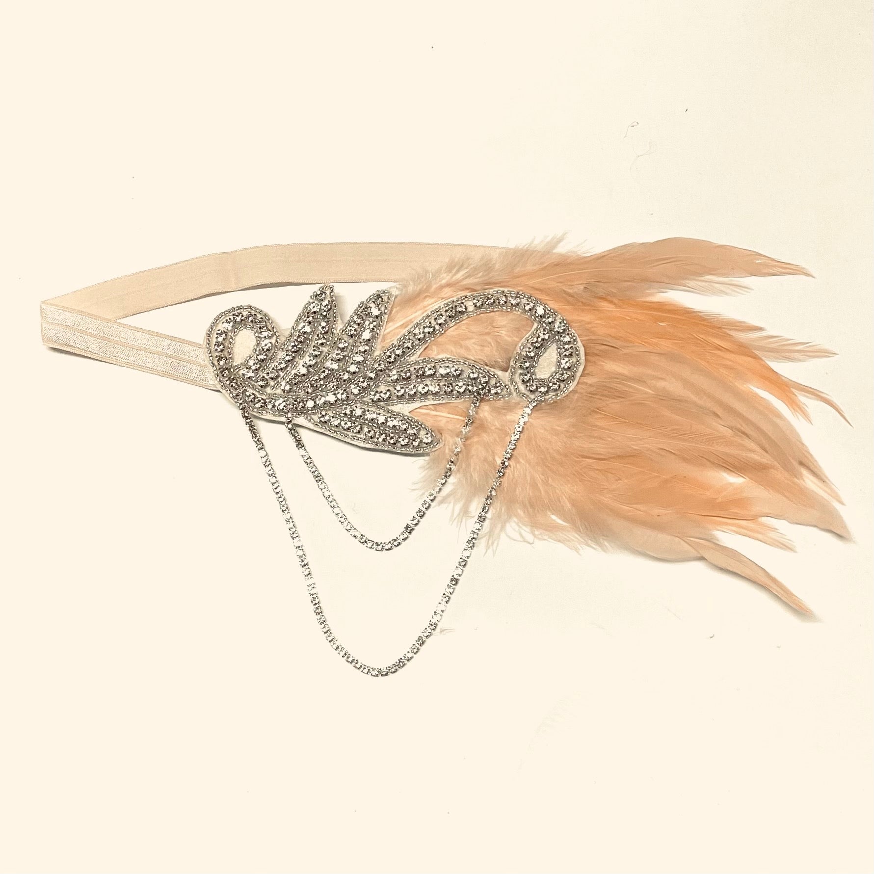 Great Gatsby 1920's Flapper Feather Headdress Fancy Dress - Peach (Style 18)