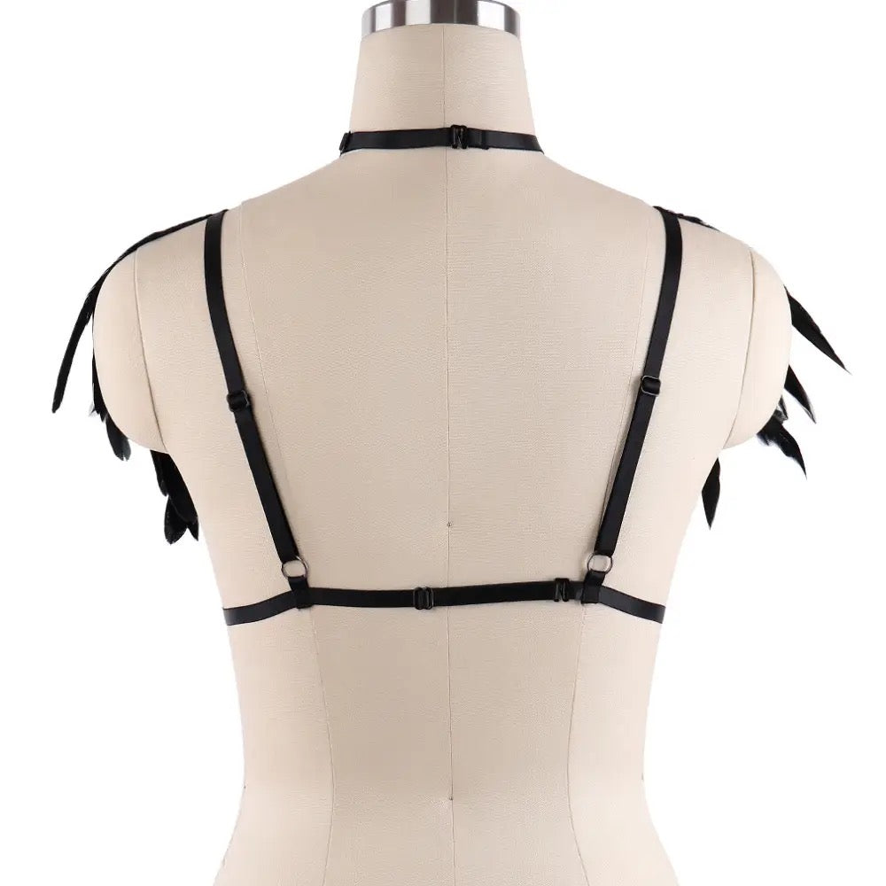 Victorian Cosplay Goth Feather Body Harness - Black (Style 14)