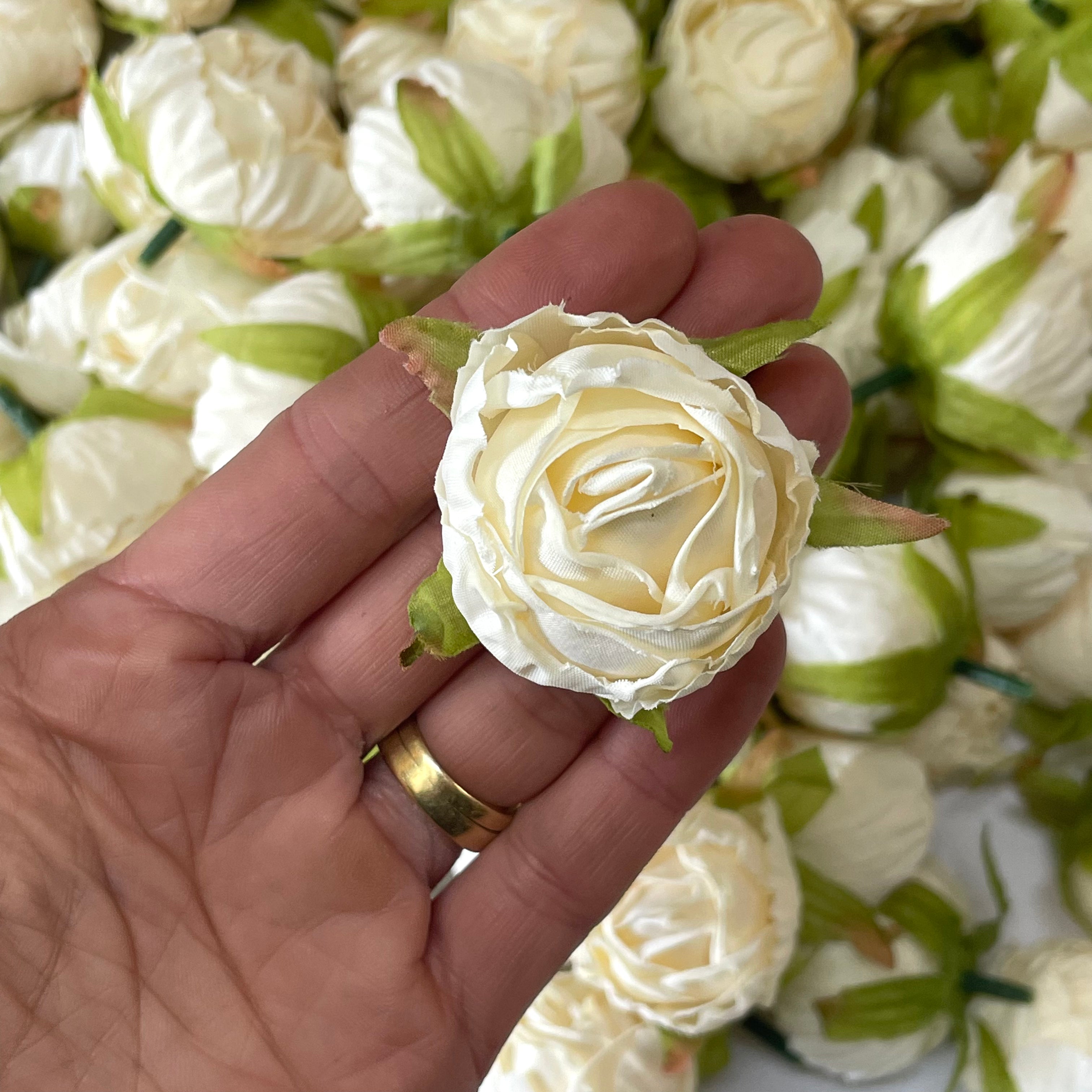 Artificial Silk Flower Heads - Ivory Rose Bud Style 71 - 5 Pack