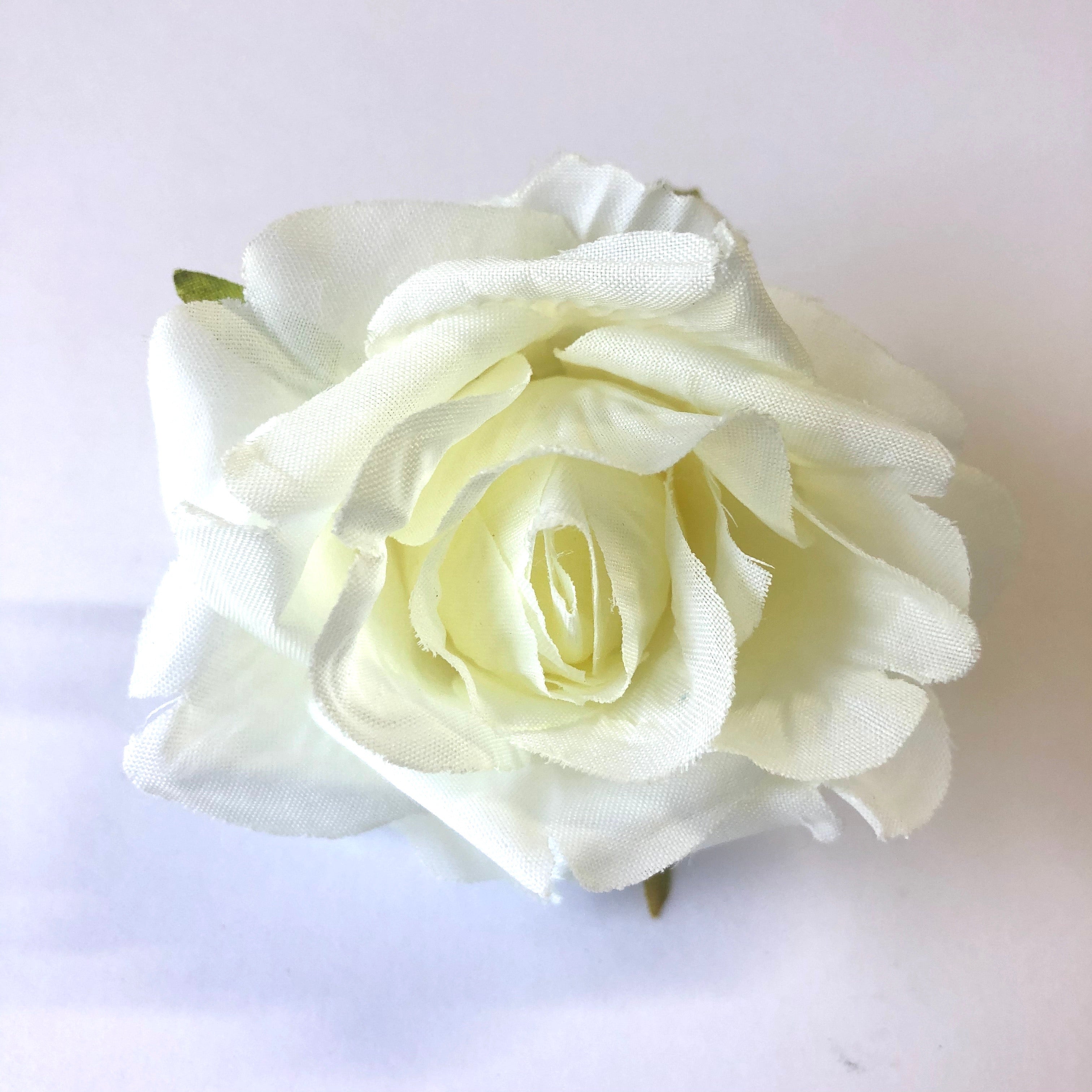 Artificial Silk Flower Head - White Rose Style 50 - 1pc