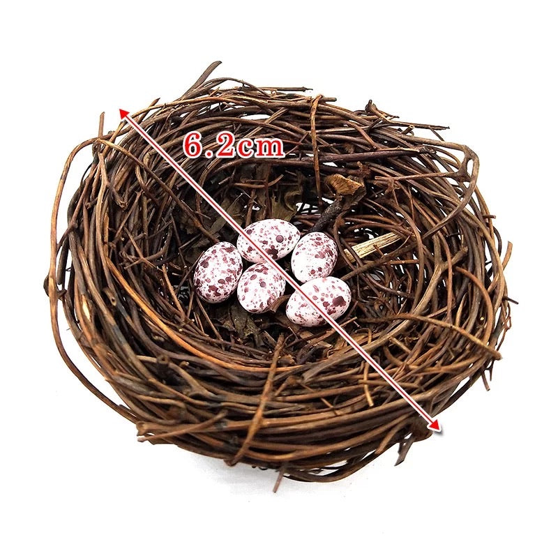 Natural Easter Premium Vine Bird Nest with Bird & Eggs - Green Budgerigar (Style 4)