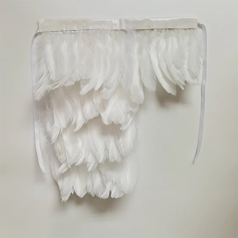 Victorian Cosplay Goth Feather One Shoulder Shrug Shawl - White