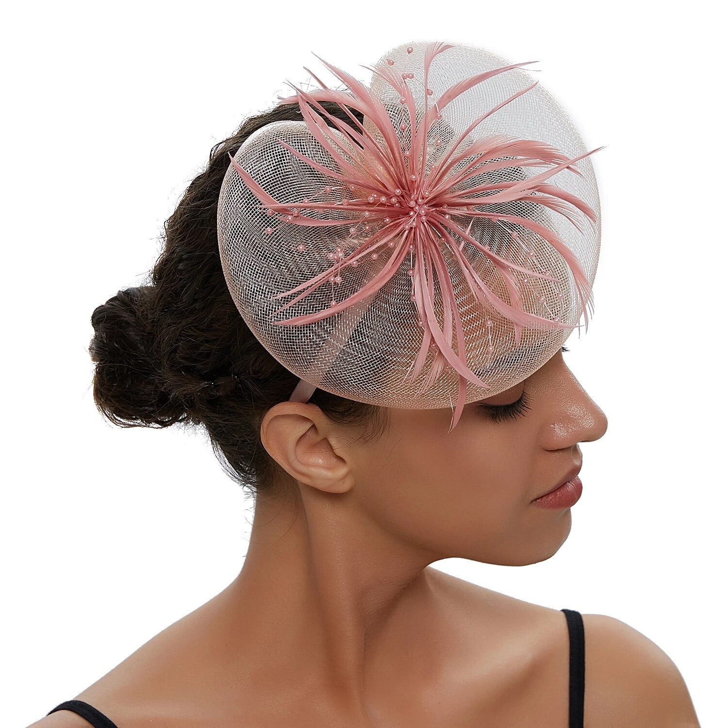 Crinoline and Feather Headband Fascinator - Pink