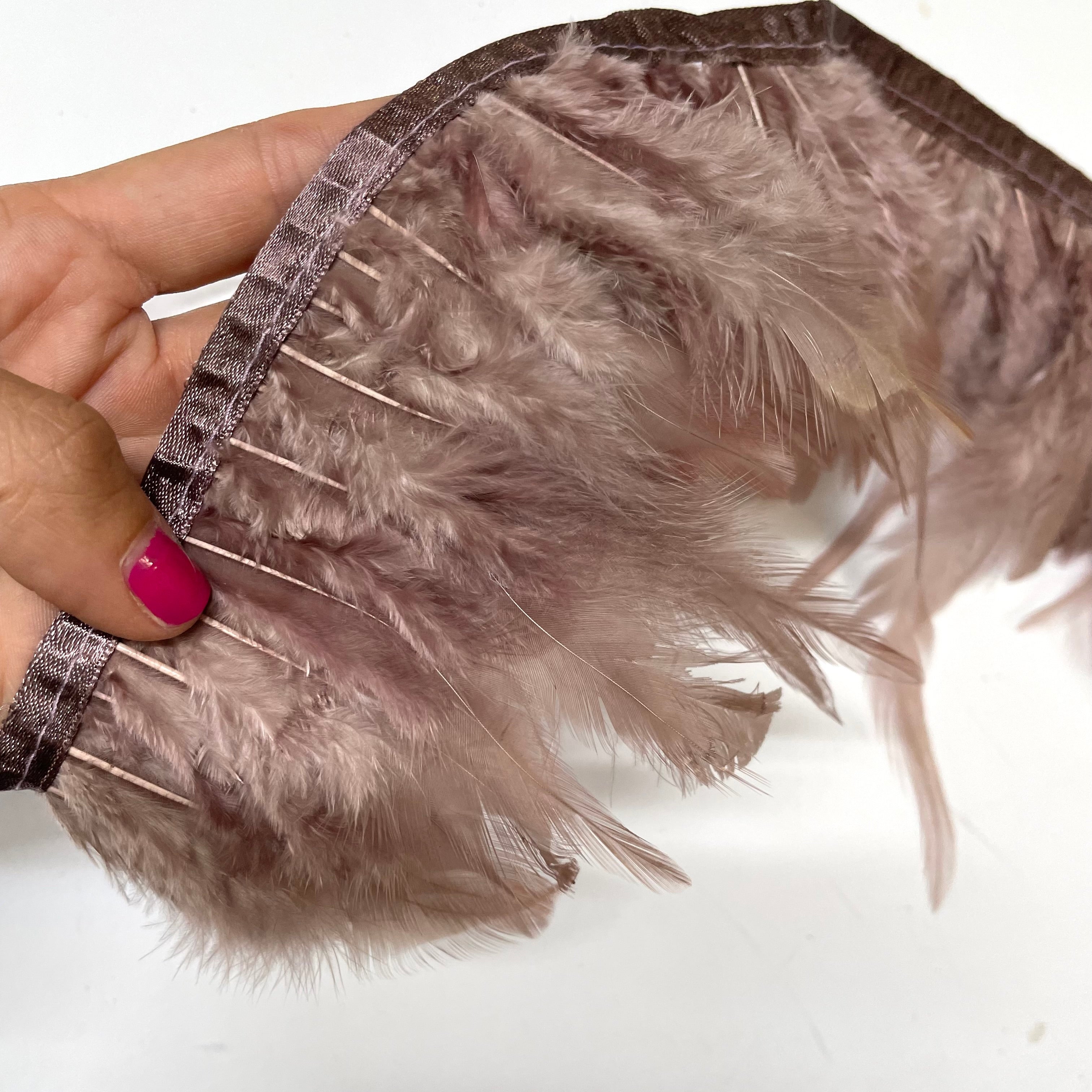 Hackle Saddle Rooster Feather RIBBON Strung per metre - Vintage Mauve