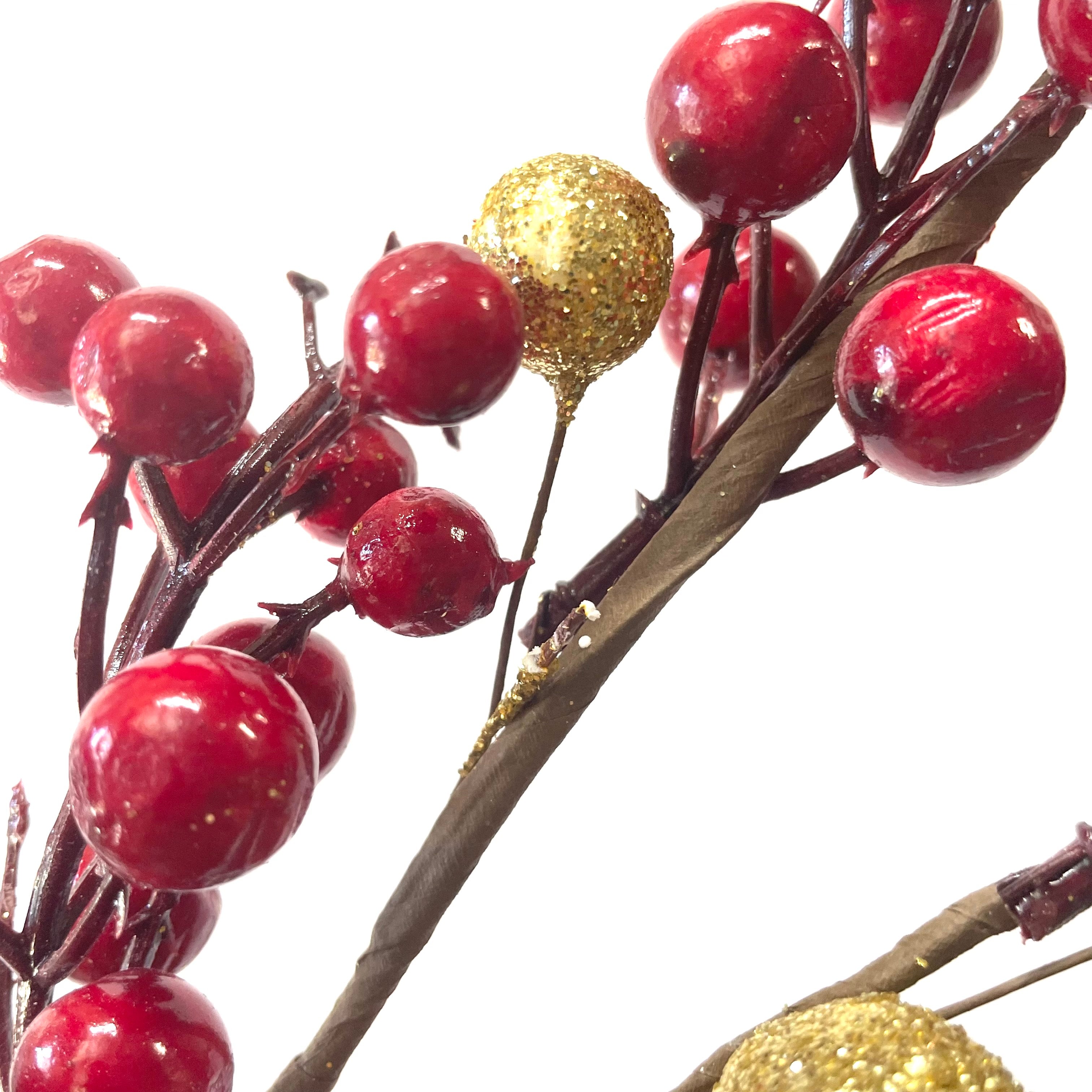 Artificial Berry Holly Fruit & Bauble Christmas Spray - Red (Style 1)