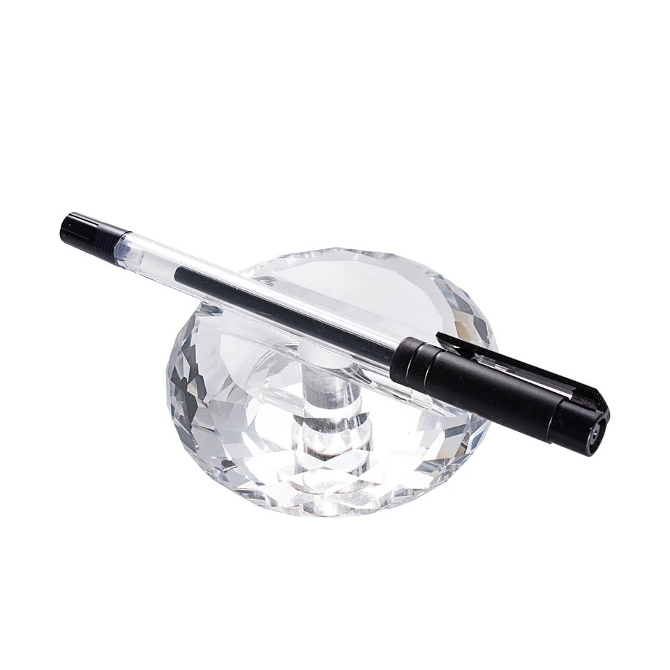 Crystal Wedding Pen Stand Paperweight - Round