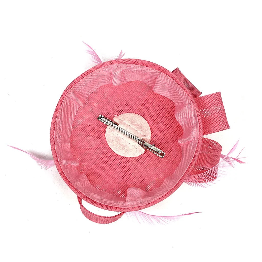 Round Button Feather Headband Fascinator - Candy Pink