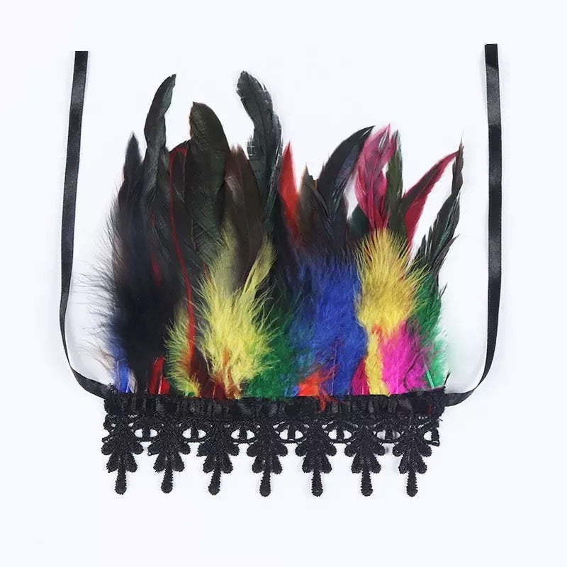Gothic Victorian Cosplay Feather Wrist Cuffs - Rainbow