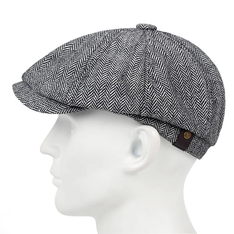Great Gatsby 1920's Flapper Newsboy Men's Herringbone Flat Hat Cap - Grey