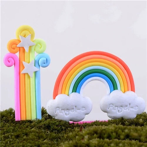Miniature Fairy Garden Terrarium Clay Rainbow Clouds Ornaments x 4 pcs
