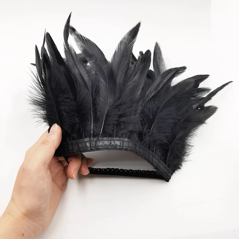 Gothic Victorian Cosplay Feather Shoulder Pad Epaulettes - Black
