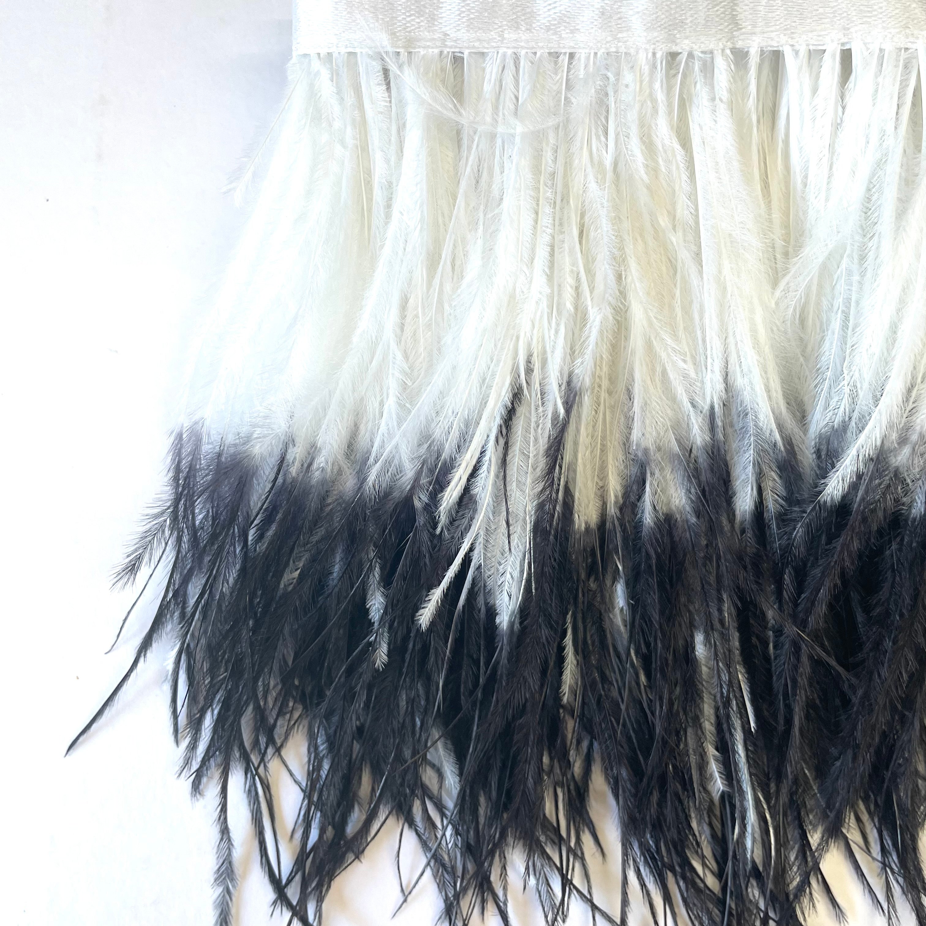 Ostrich Feathers Strung per metre - Two Tone White / Black