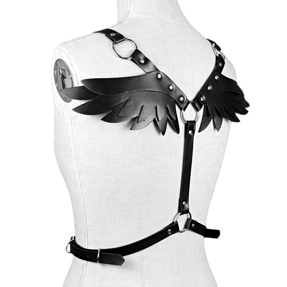Victorian Cosplay Goth PU Leather Angel Wings Body Harness - Black (Style 9)