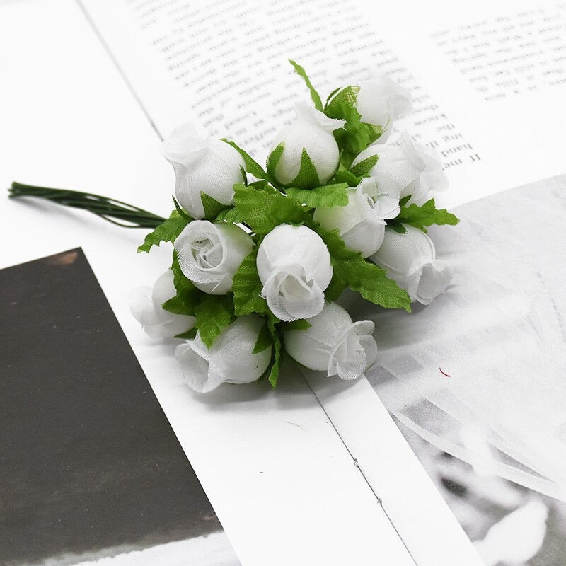 Artificial Silk Rose Bud Flower Pick Style 5 - White