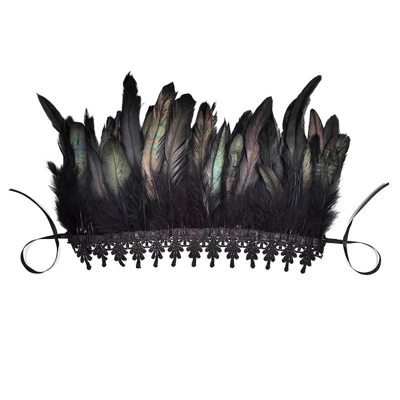Gothic Victorian Cosplay Feather Choker Neck Wrap Collar - Black