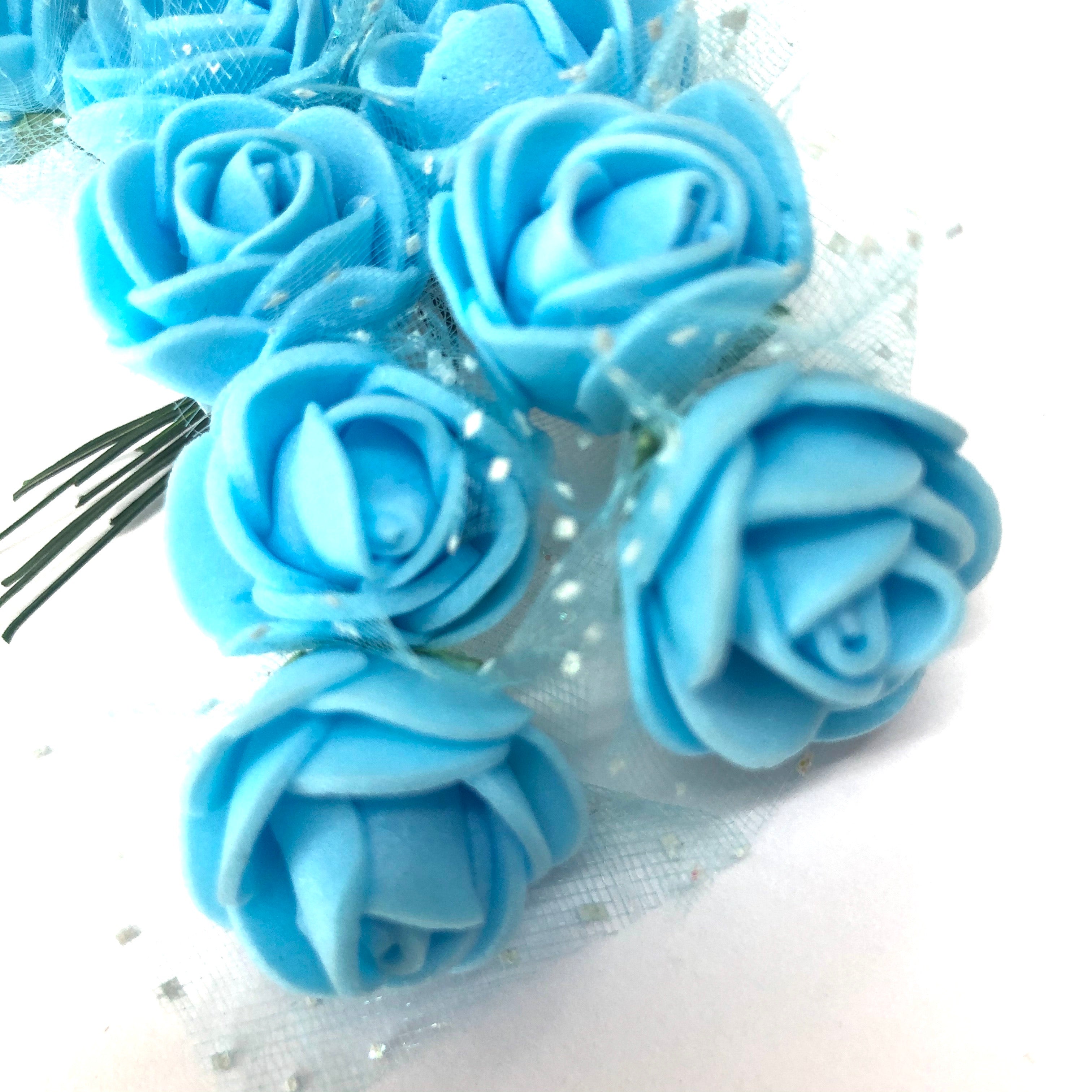 Artificial Foam & Tulle Flower Pick Style 3 - Blue