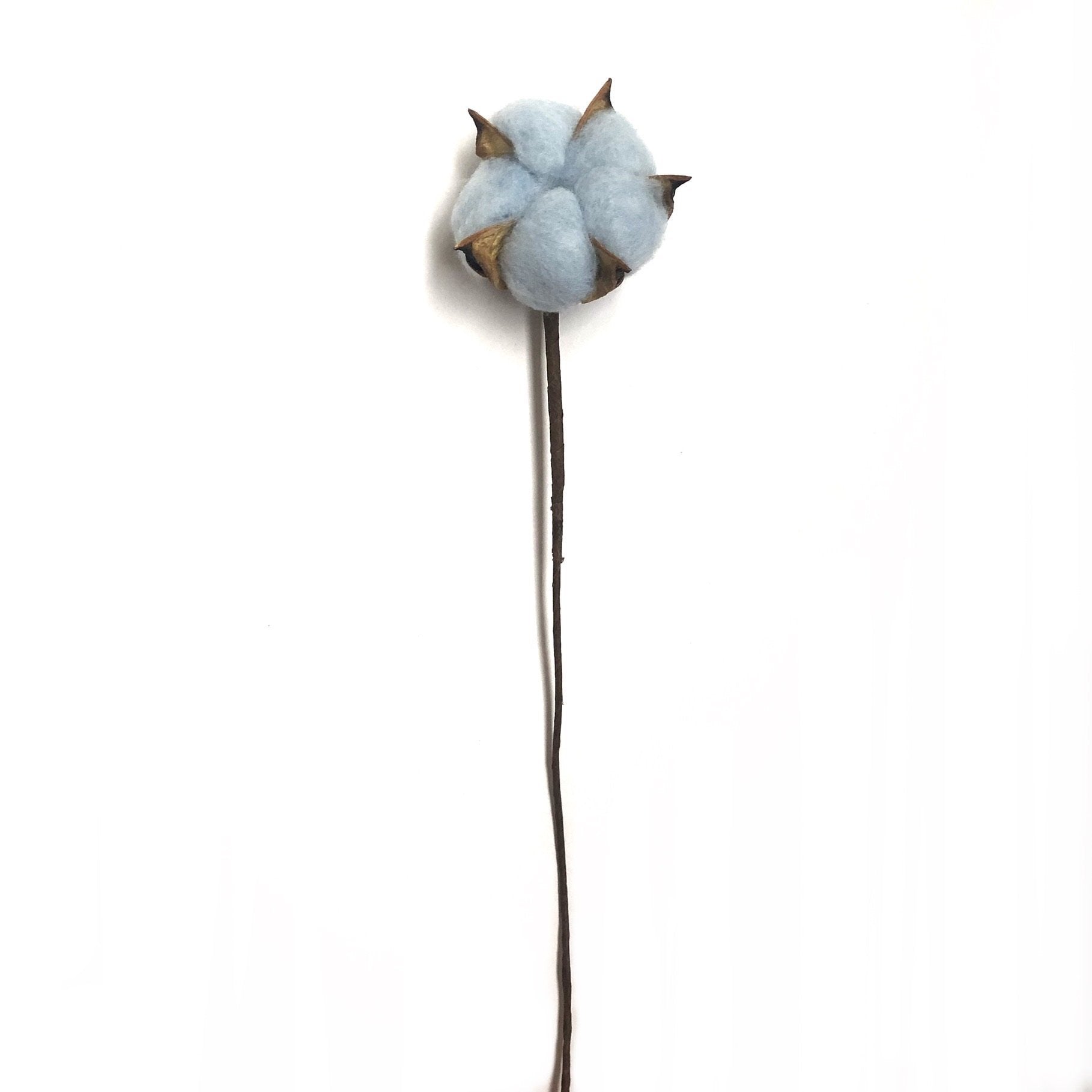 Artificial Natural Dried Cotton Flower Stem - Blue 60cm Long