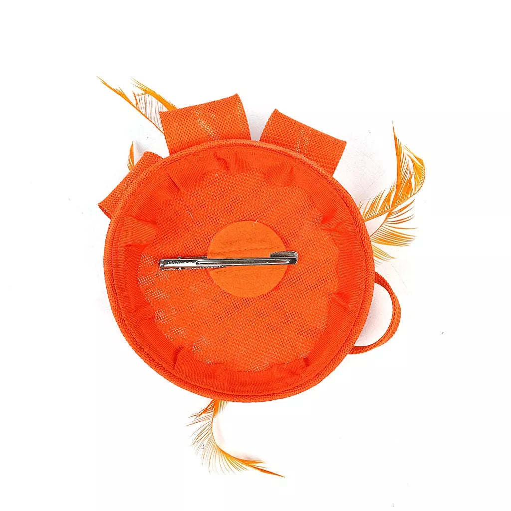 Round Button Feather Headband Fascinator - Orange