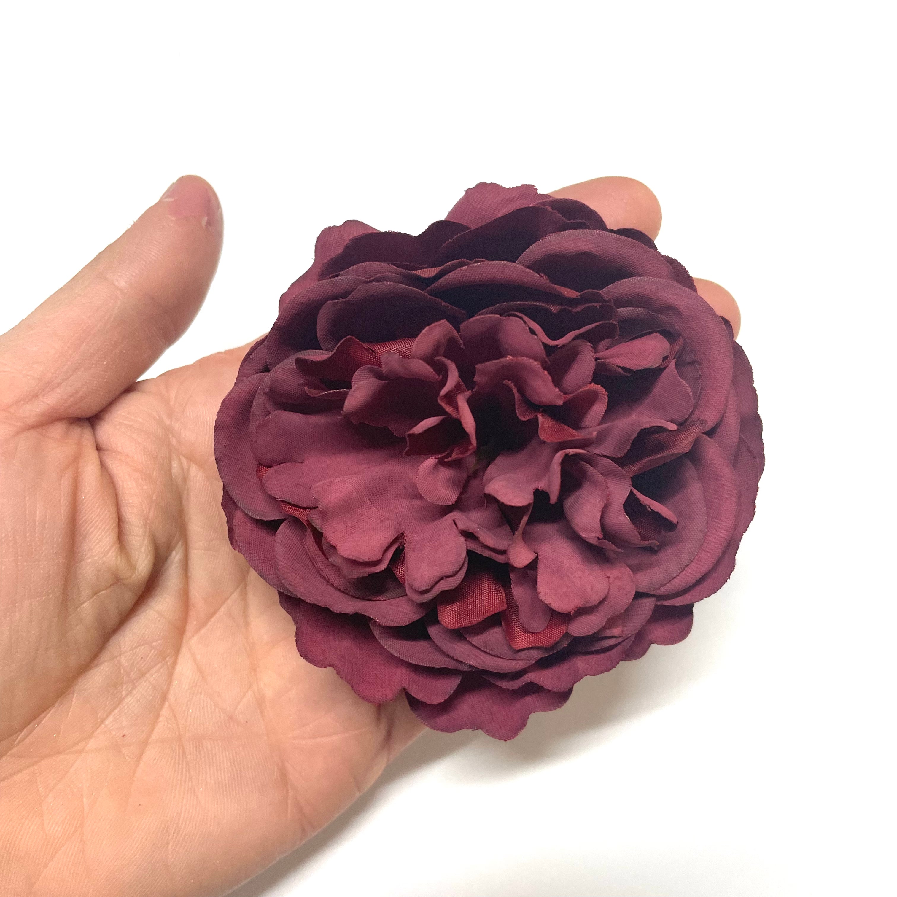 Artificial Silk Flower Head - Burgundy Rose Style 60 - 1pc