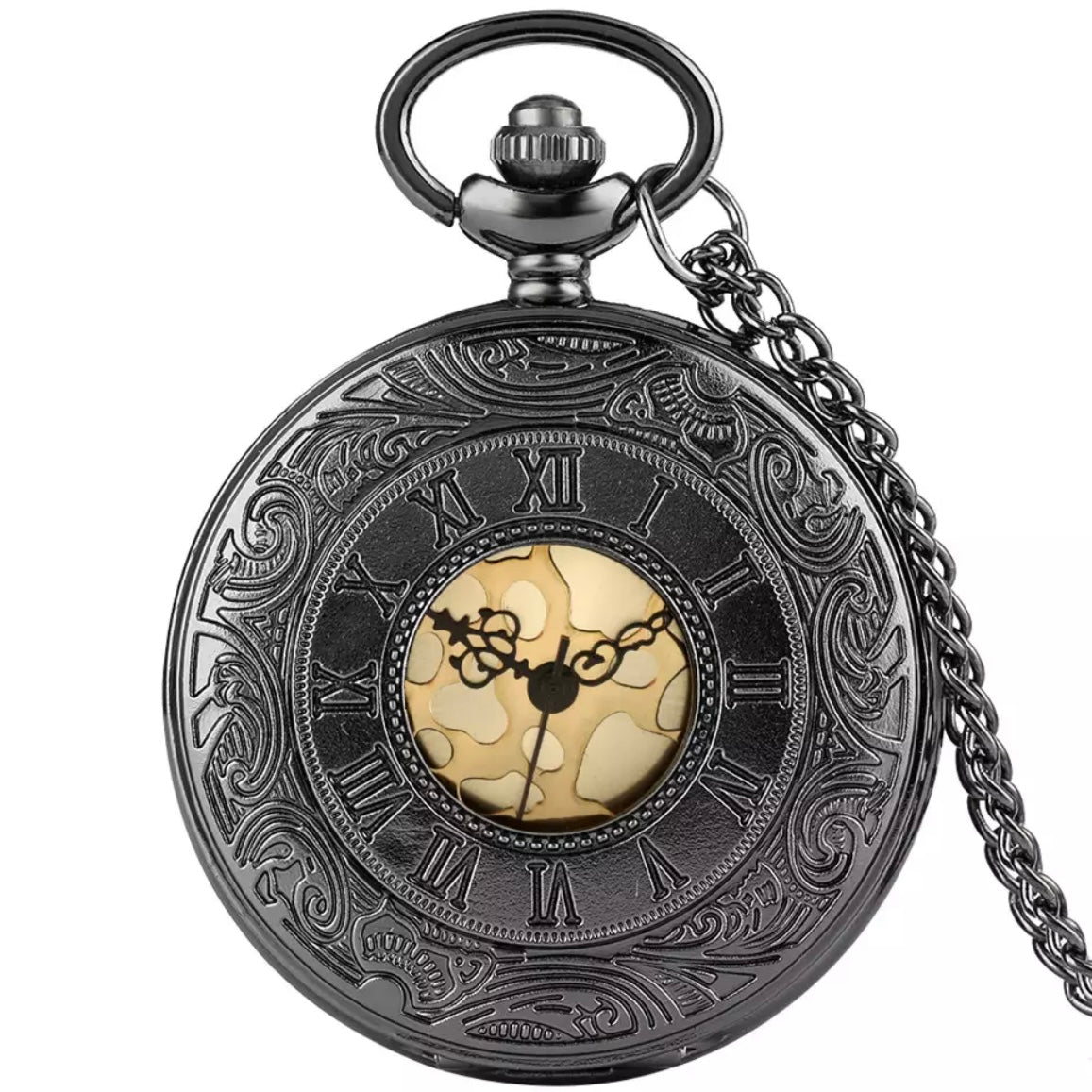 Great Gatsby 1920's Flapper Gangster Roman Numerals Circle Vintage Pocket Watch - Black