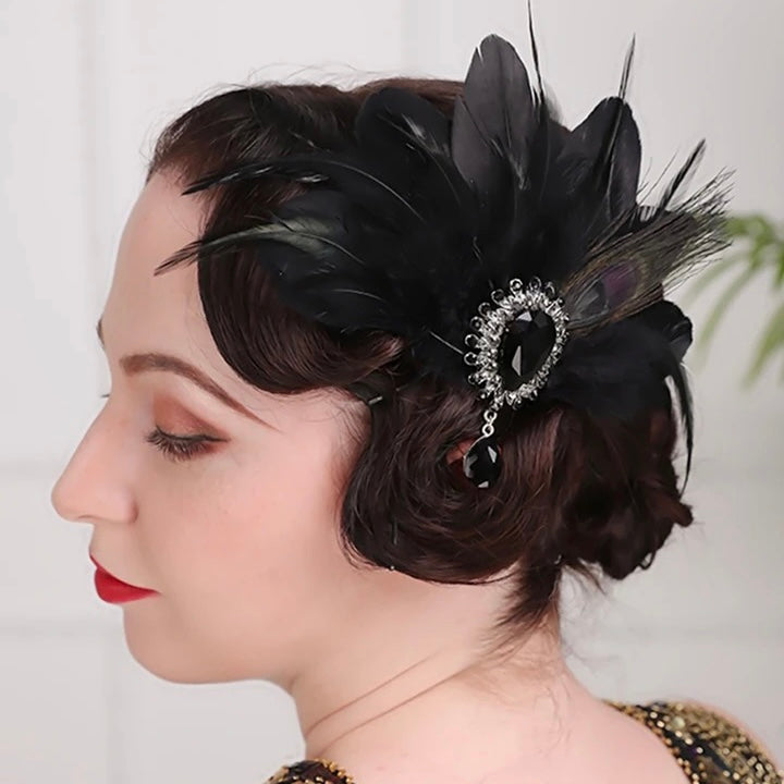 Great Gatsby 1920's Flapper Feather Headdress Fancy Dress -Black (Style 5)