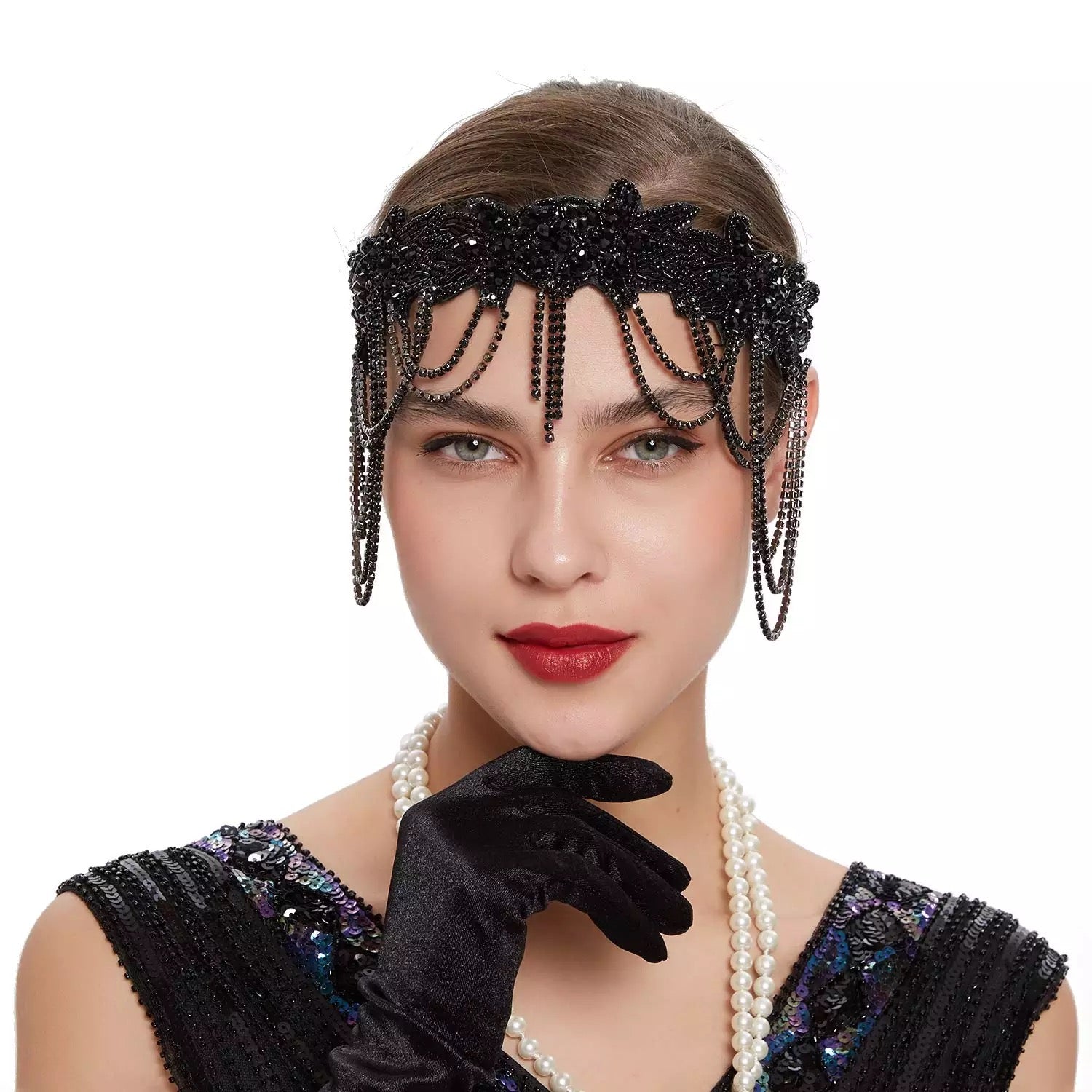 Great Gatsby 1920's Flapper Feather Headdress Fancy Dress - Black (Style 27)