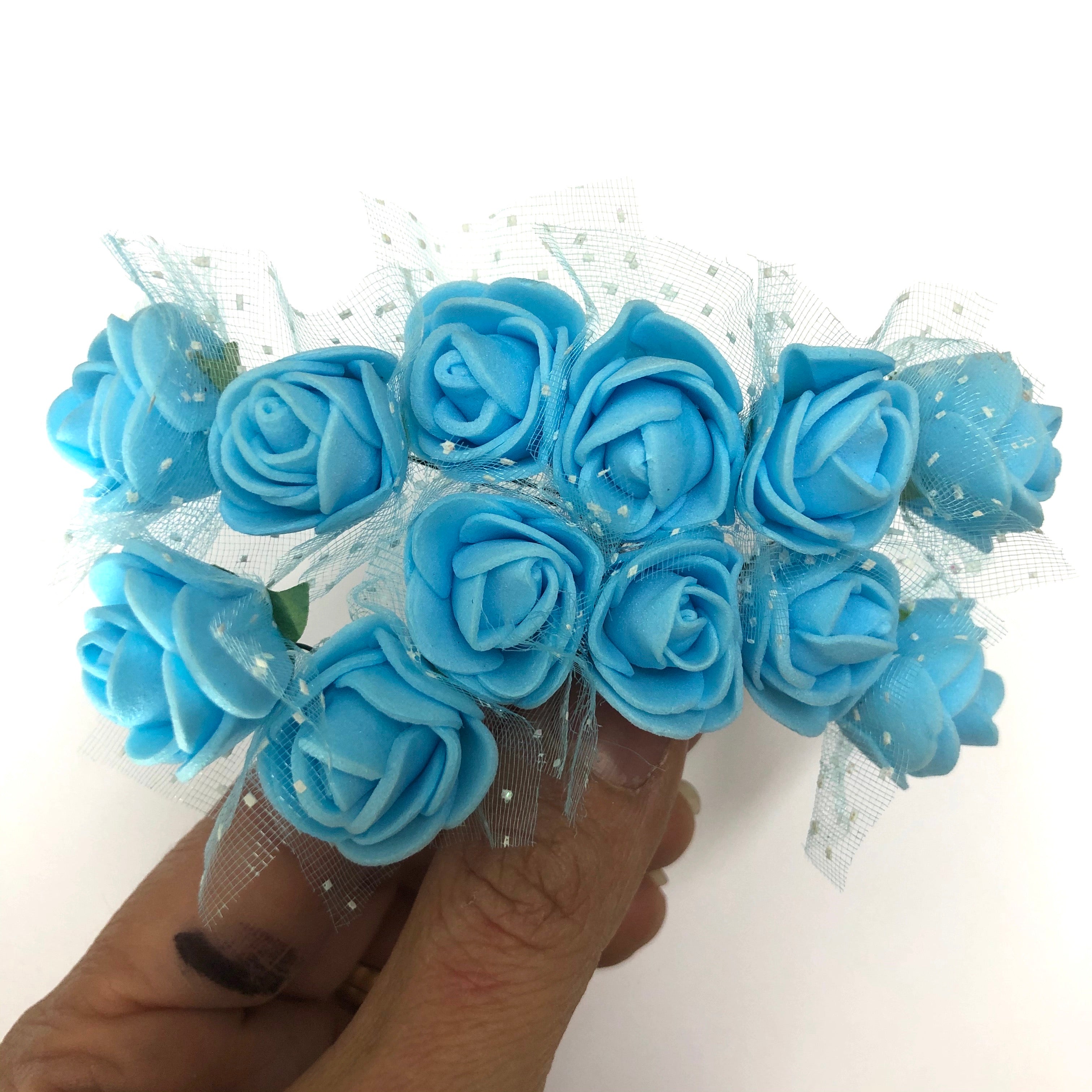 Artificial Foam & Tulle Flower Pick Style 3 - Blue