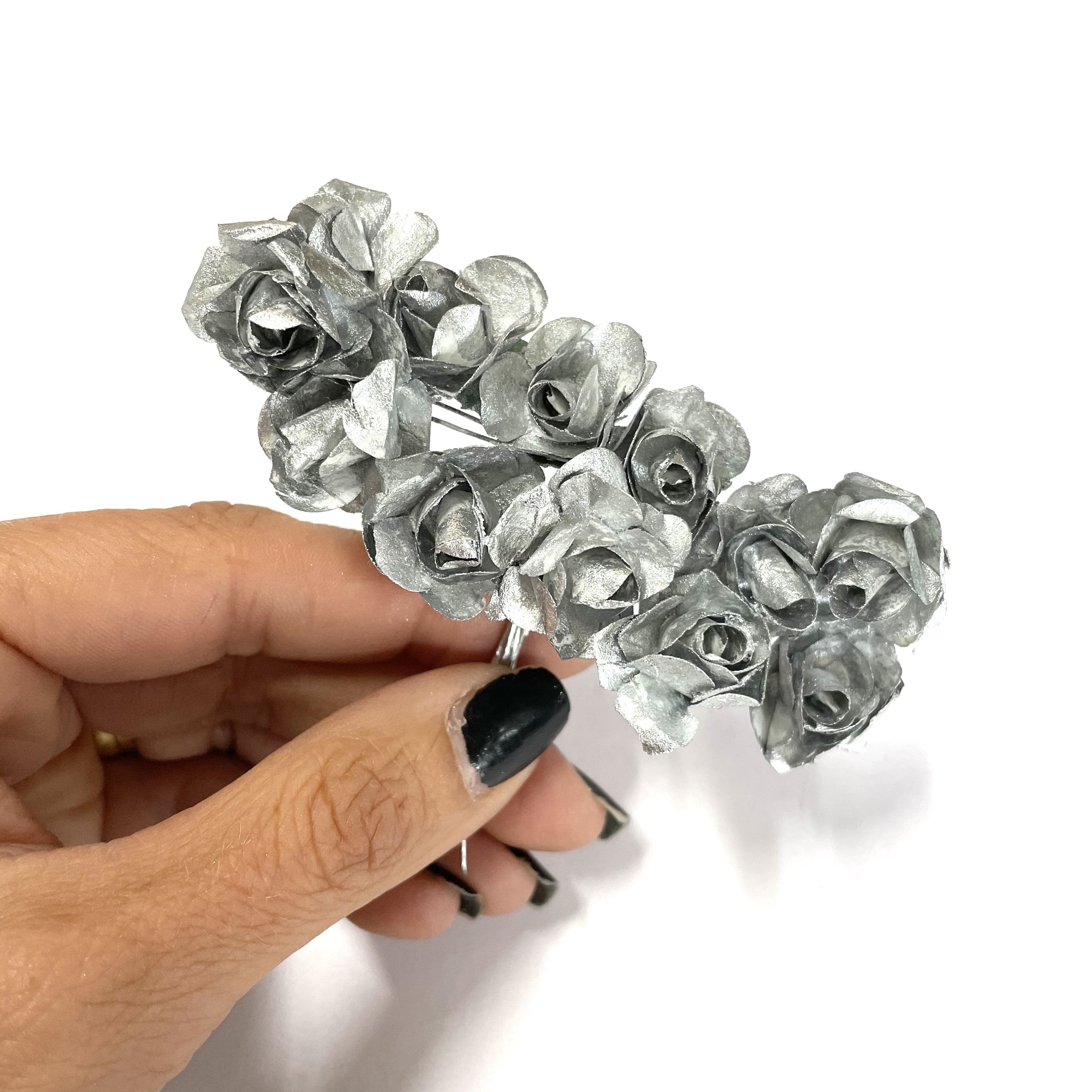 Artificial Rose Flower Pick Style 2 - Metallic Silver