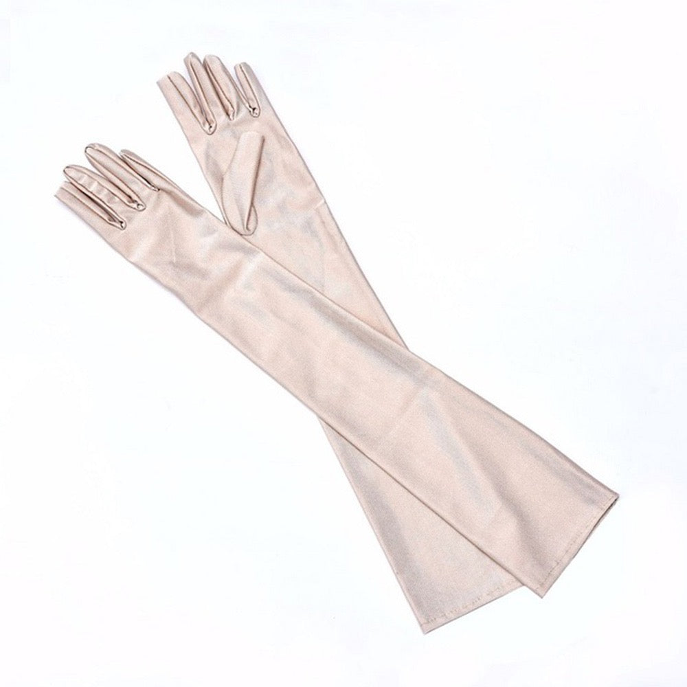 Great Gatsby 1920's Bridal Flapper Long Satin Gloves - Champagne