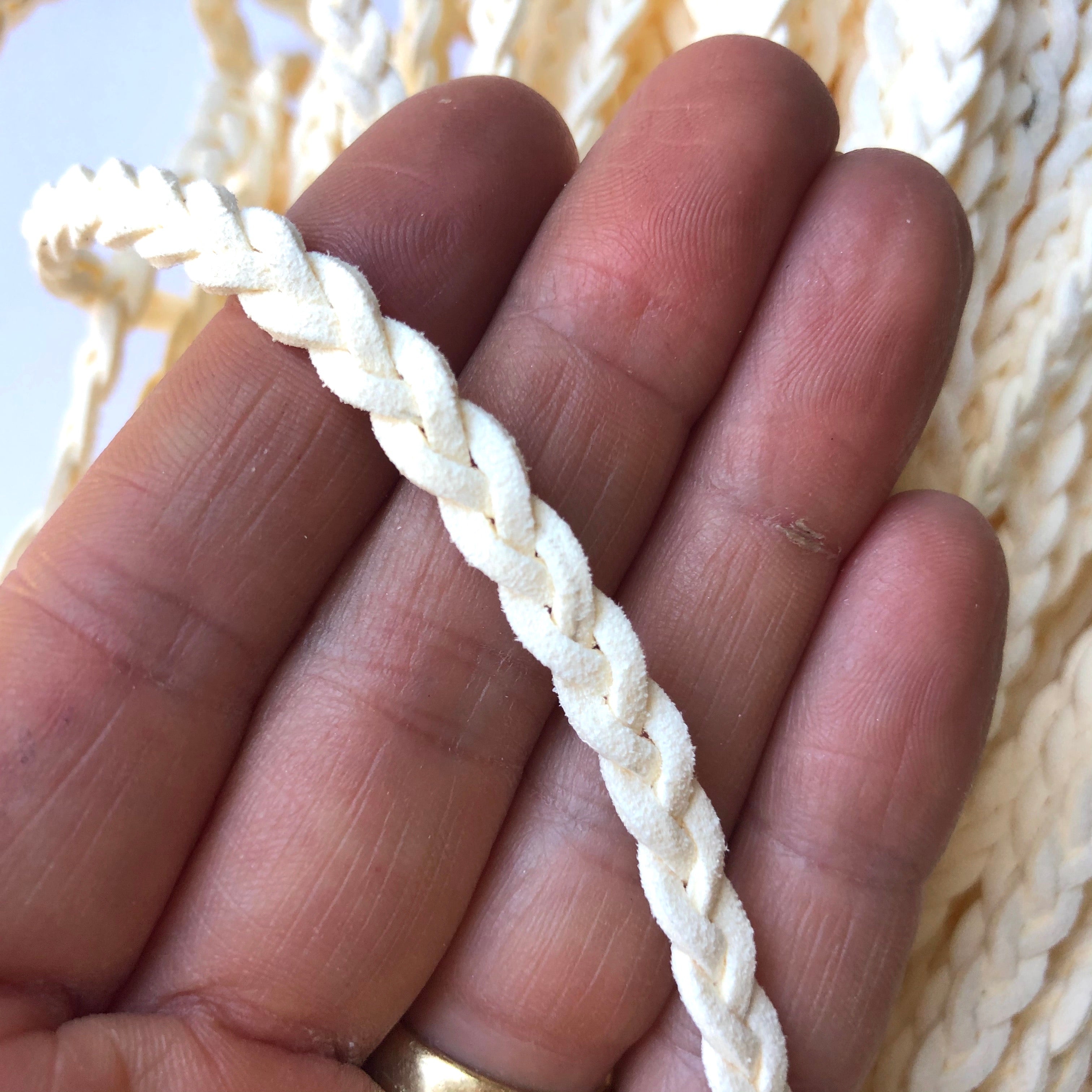 Suede Faux Leather Braided Plait Cord per metre - Ivory