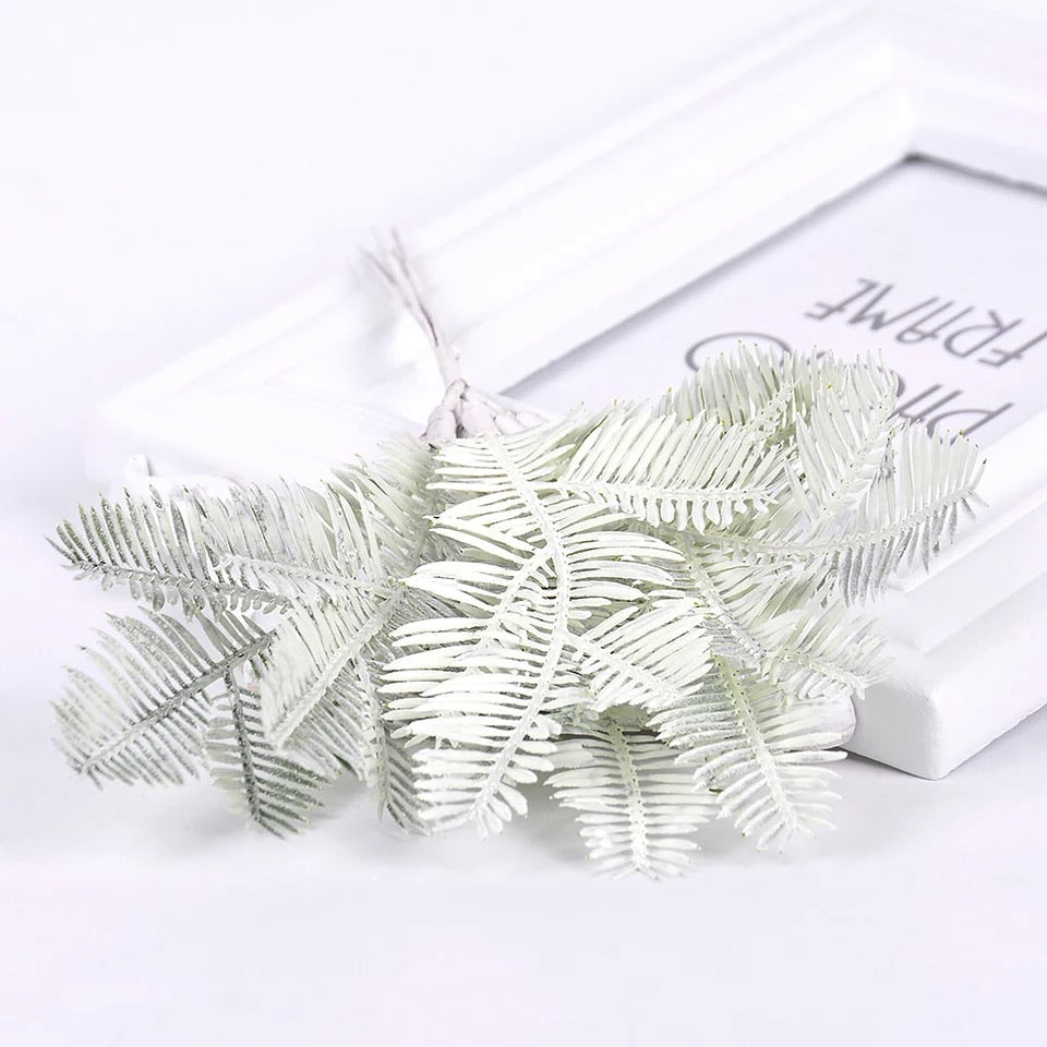 Artificial Christmas Pine Needle Leaf Wired Picks - White (Style 14)