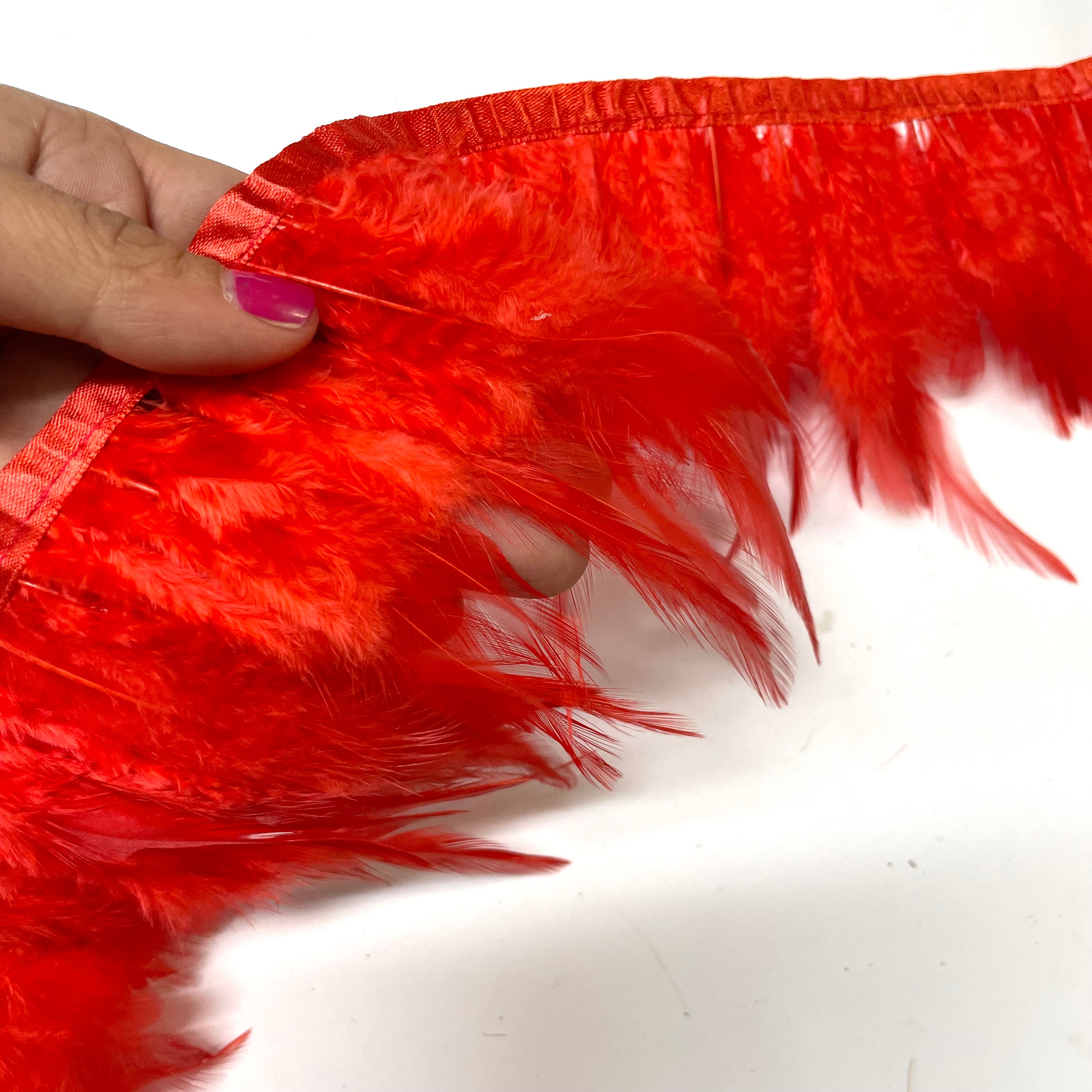 Hackle Saddle Rooster Feather RIBBON Strung per metre - Red