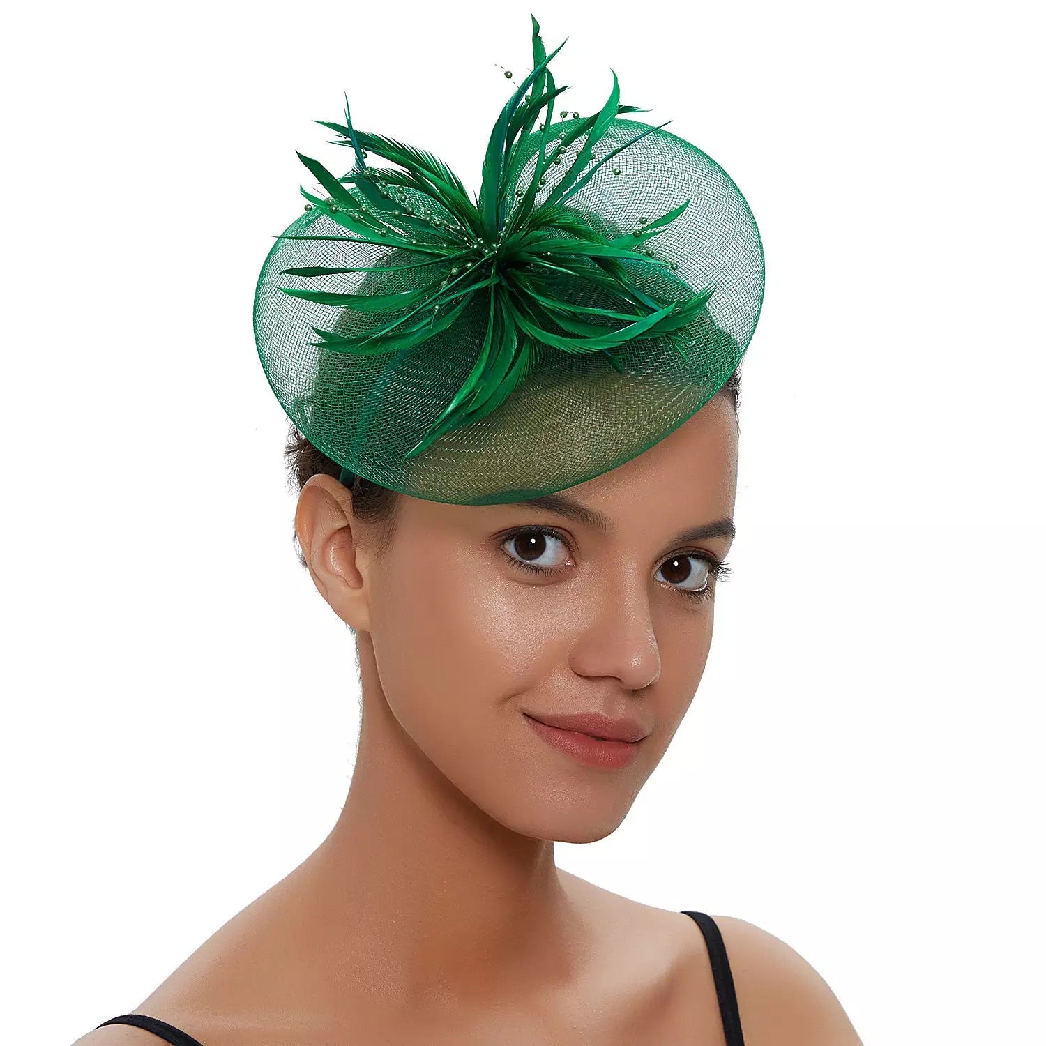 Crinoline and Feather Headband Fascinator - Emerald Green