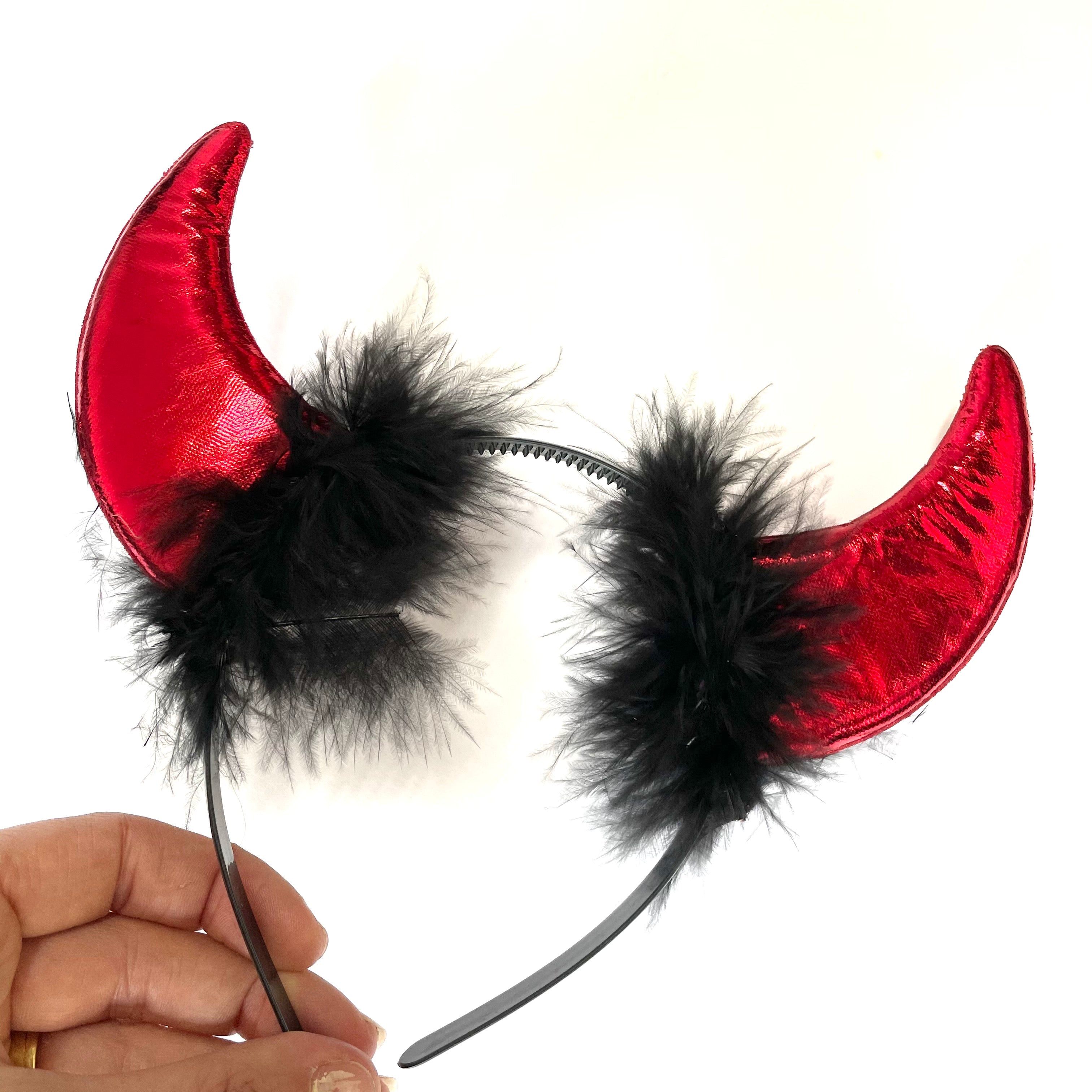 Feathered Devil Horn Costume Party Headband - Red (Style 2)