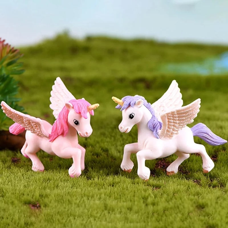 Fairy Garden Terrarium Resin Miniature Unicorn Pegasus Ornament - Purple
