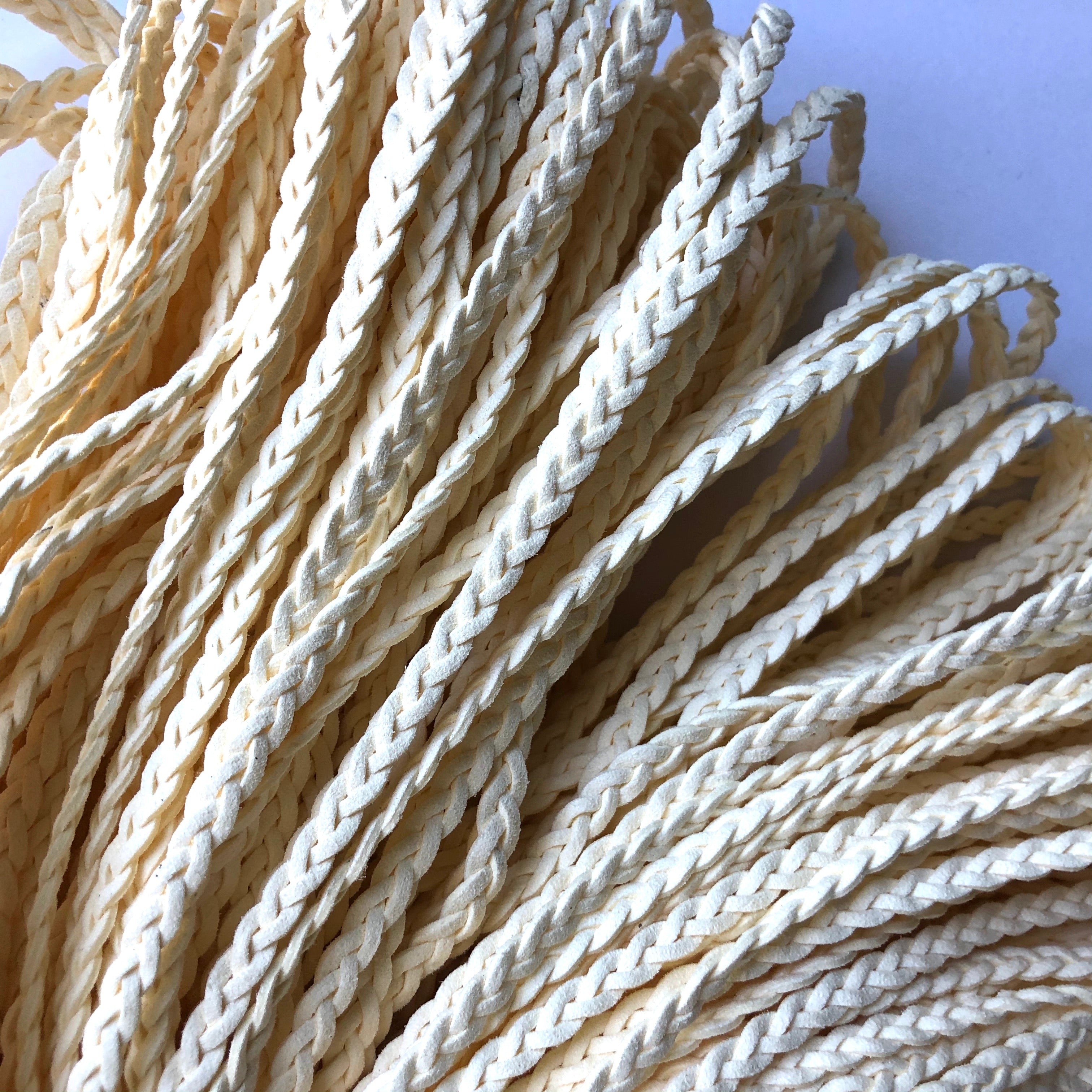 Suede Faux Leather Braided Plait Cord per metre - Ivory