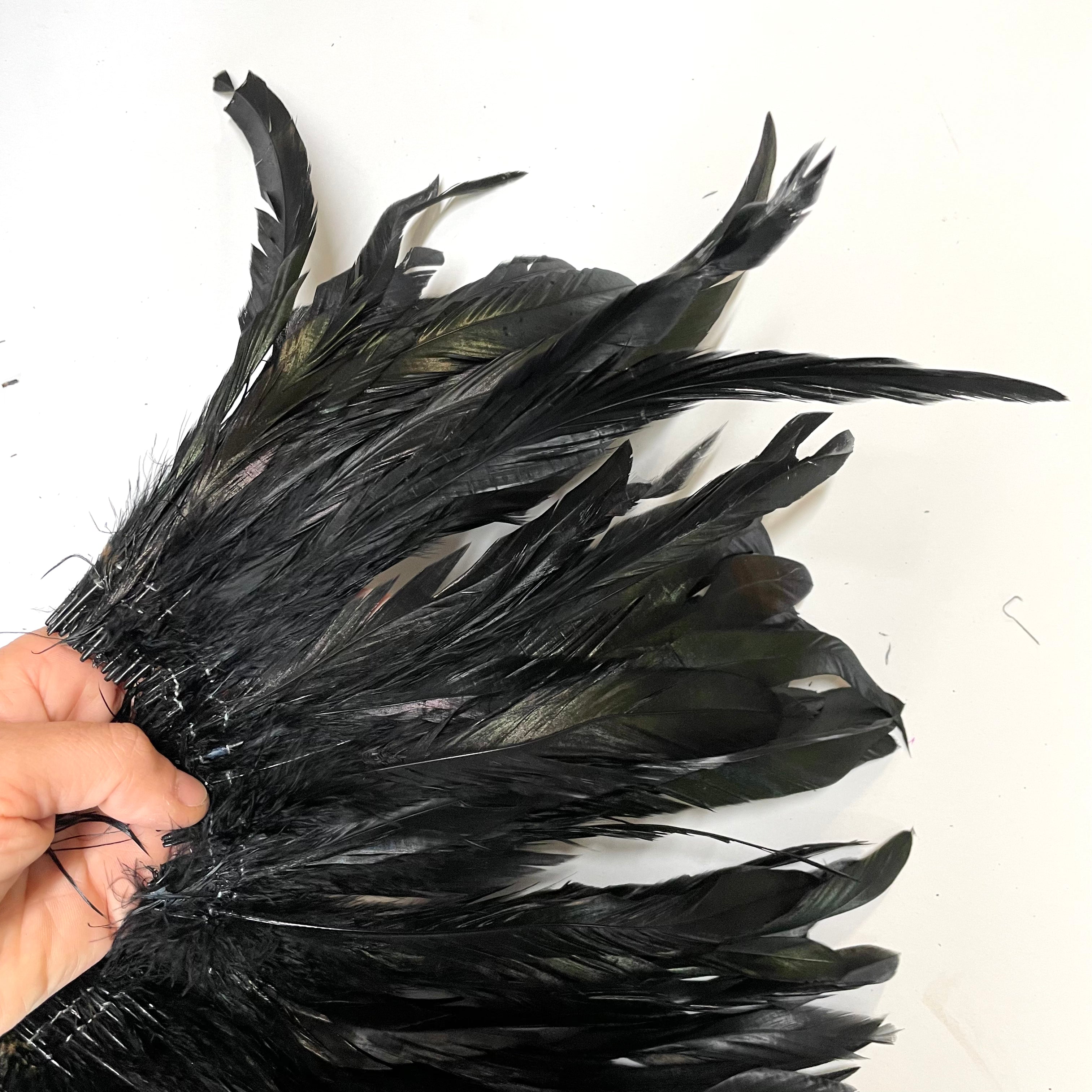 Coque Tail Feather Strung 8/10" - 240mm per 10cm - Black Dyed